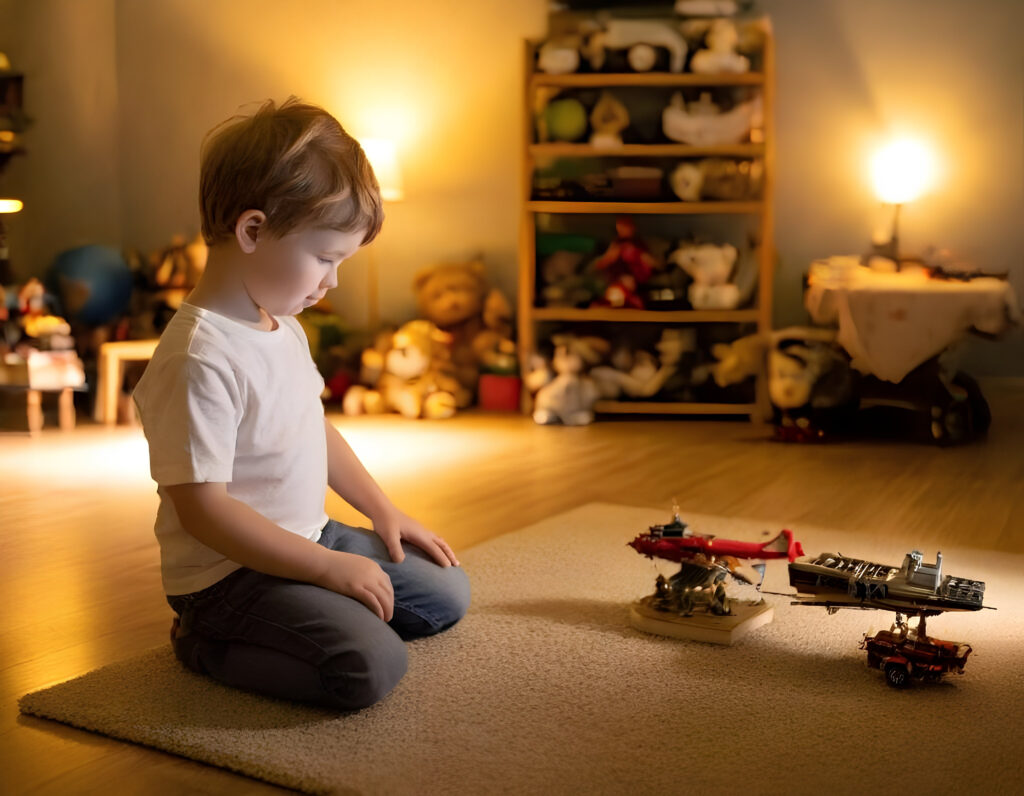 A child recreating a favorite scene from a movie with his Legos.