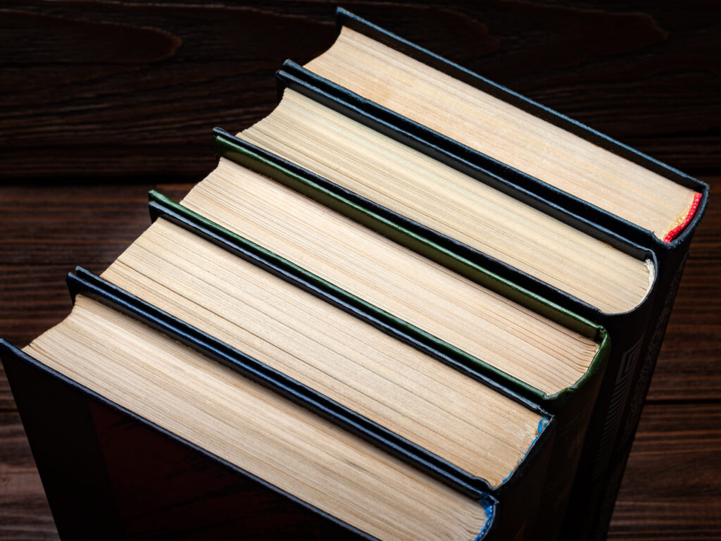 A collection of books from the same series that are well-loved.